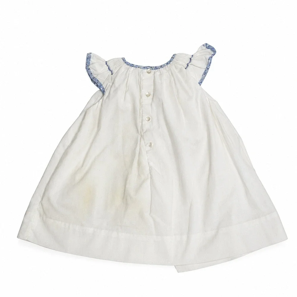Simply Smock Baby Girl Smocked Dress White Blue‎ 12M Heirloom Easter Baptism